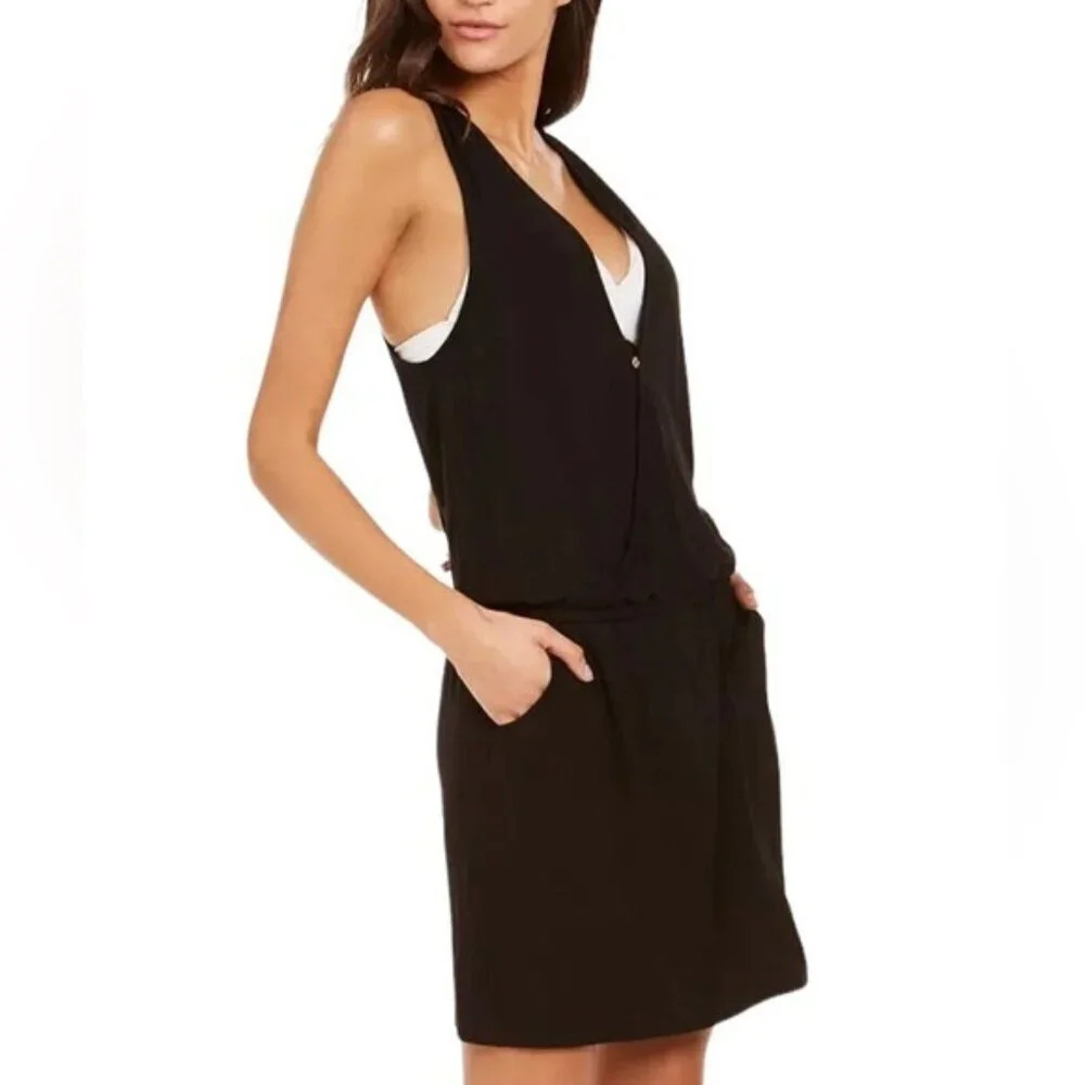 Calvin Klein Surplice Racer Back Tunic Swim Cover Up Dress Black Size L/XL NWT